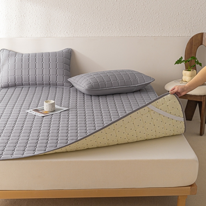 91家纺网 家纺一手货源 找家纺 欧邦 2025春夏新款四季款无印风纯色水洗棉床褥榻榻米床垫 床垫-中灰