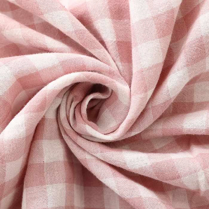 91家纺网 家纺一手货源 找家纺 伊嫚家居 2025新款日式无印风良品全棉双层纱睡衣女纯棉短袖短裤睡衣夏季纯棉短袖家居服 粉小格女