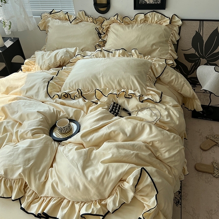 91家纺网 家纺一手货源 找家纺 （总）原素 2025夏季冰丝韩系大花边水洗真丝四件套