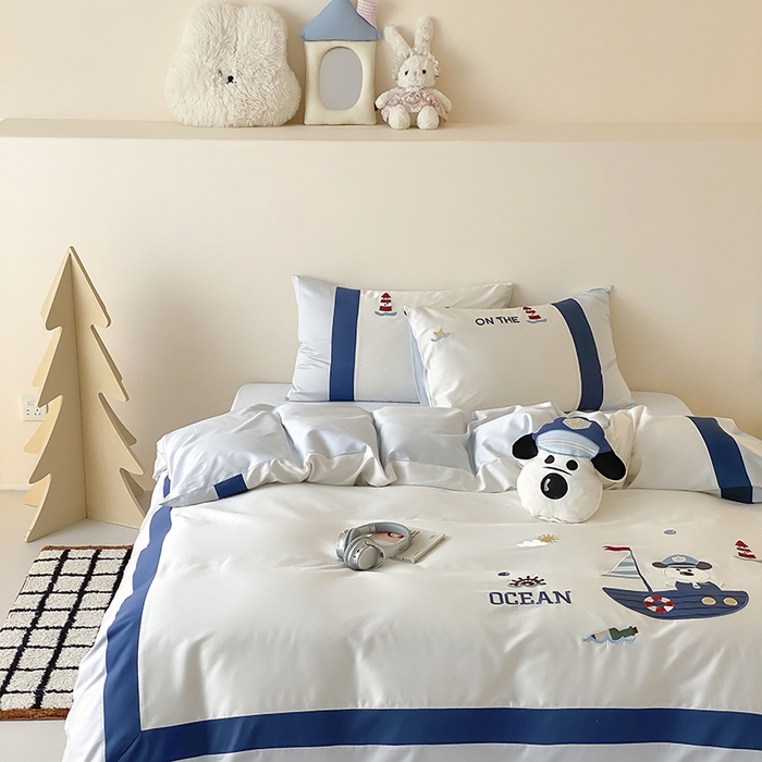 91家纺网 家纺一手货源 找家纺 （总）星野 2025新款超柔天丝棉精致刺绣贴布绣四件套-汪星记