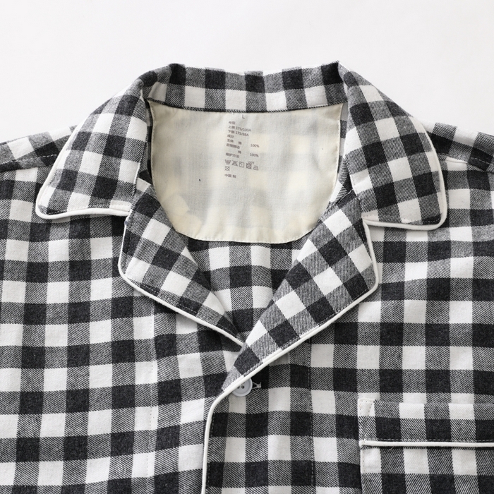 91家纺网 家纺一手货源 找家纺 伊嫚家居 2025新款无印日式双股全棉法兰绒家居服良品睡衣女纯棉直播秋冬款情侣睡衣 碳灰小格男