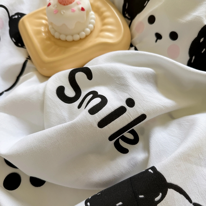 91家纺网 家纺一手货源 找家纺 十一家居 2025新款ins韩系卡通印花亲肤水洗棉床笠 微笑狗狗