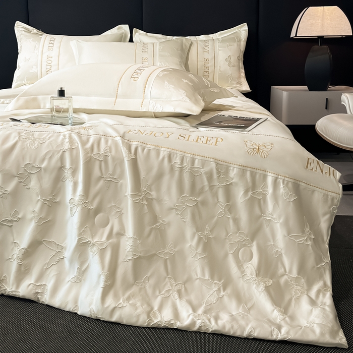 91家纺网 家纺一手货源 找家纺 （总）金阳光家纺 2025新款金丝提花浮雕水洗天丝夏被四件套