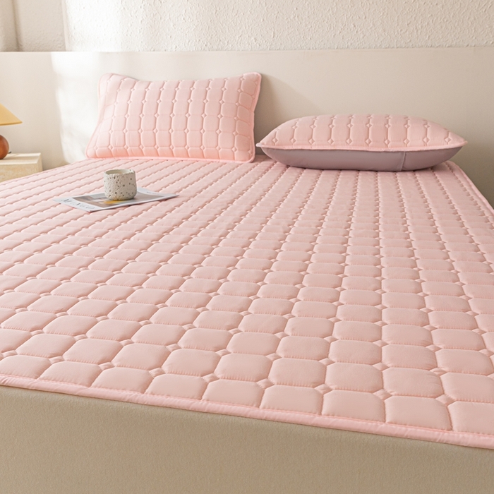 91家纺网 家纺一手货源 找家纺 欧邦 2025春夏新款四季款无印风纯色水洗棉床褥榻榻米床垫 床垫-粉玉