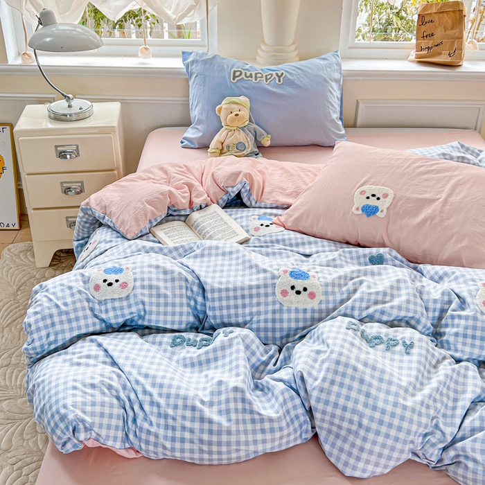 91家纺网 家纺一手货源 找家纺 海岛哥哥 2025新款云柔棉毛巾绣 四件套 毛巾绣-帽子小狗