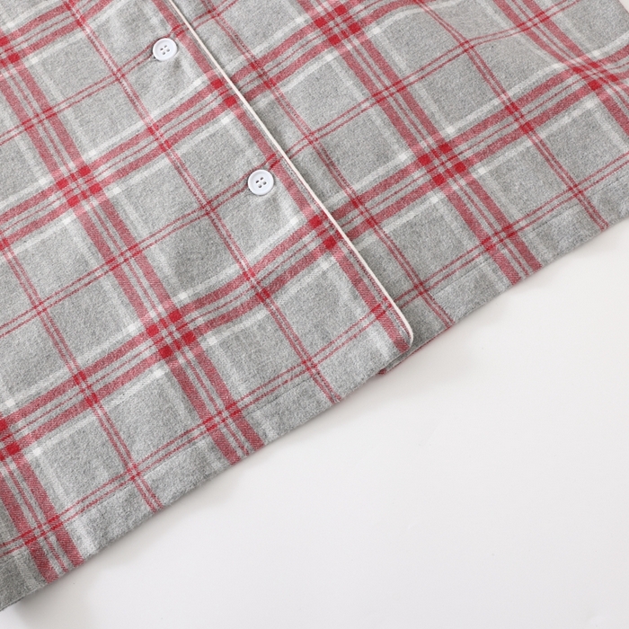 91家纺网 家纺一手货源 找家纺 伊嫚家居 2025新款无印日式双股全棉法兰绒家居服良品睡衣女纯棉直播秋冬款情侣睡衣 混灰色大格女