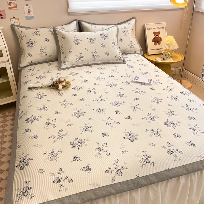 91家纺网 家纺一手货源 找家纺 典曼家纺 2025新款600D数码印花冰藤席席子凉席-床席款 时光清浅