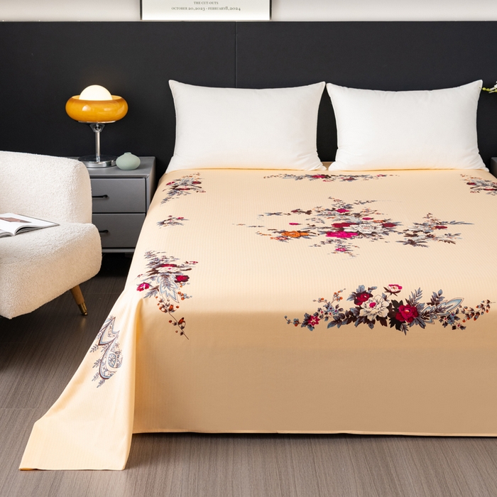 91家纺网 家纺一手货源 找家纺 居美良品 2025新款国民老上海床单 经典牡丹-米黄