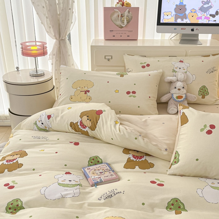 91家纺网 家纺一手货源 找家纺 晨希家居 2025新款全棉卡通活性印花四件套-犬梦物语