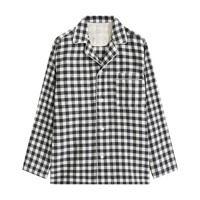 91家纺网 家纺一手货源 找家纺 伊嫚家居 2025新款无印日式双股全棉法兰绒家居服良品睡衣女纯棉直播秋冬款情侣睡衣 碳灰小格男