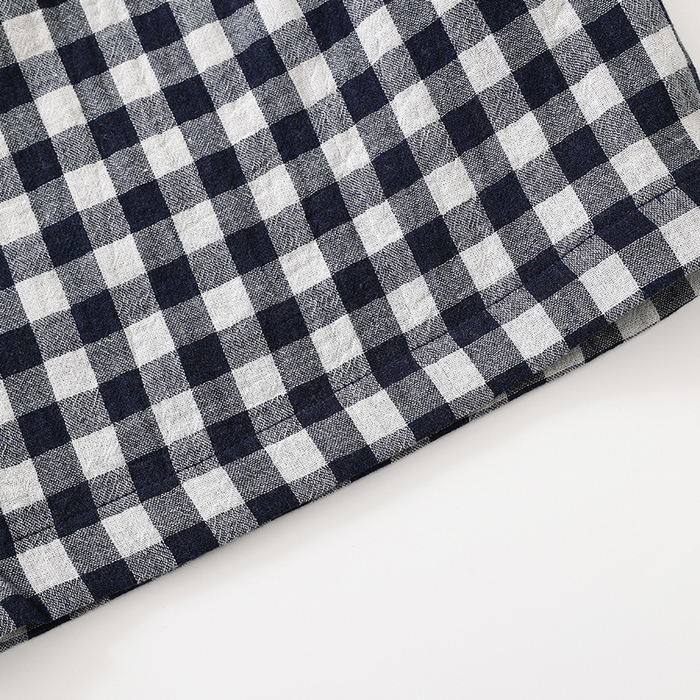 91家纺网 家纺一手货源 找家纺 伊嫚家居 2025新款日式无印风良品全棉双层纱睡衣女纯棉短袖短裤睡衣夏季纯棉短袖家居服 藏青小格男