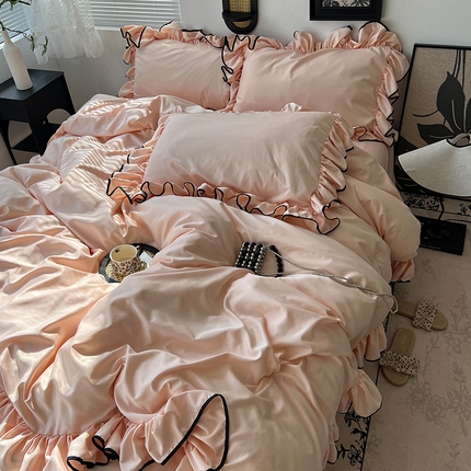 91家纺网 家纺一手货源 找家纺 （总）原素 2025夏季冰丝韩系大花边水洗真丝四件套