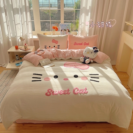 顾里家纺 2025新款甜系表情包云朵棉毛巾绣四件套 小甜猫