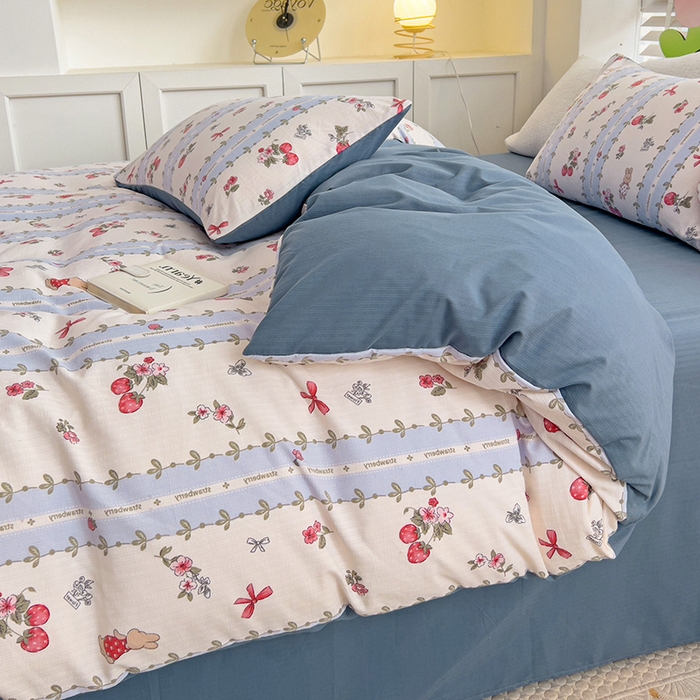 91家纺网 家纺一手货源 找家纺 王朝国际 2025新款直播热款有氧提花有氧双层纱碎花单被套 蓝颜