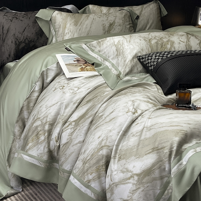 91家纺网 家纺一手货源 找家纺  2025新款夏季A类母婴级天丝棉印花四件套纯棉全棉高端数码印花丝滑裸睡长绒棉被套真丝床上用品 布里奇-绿