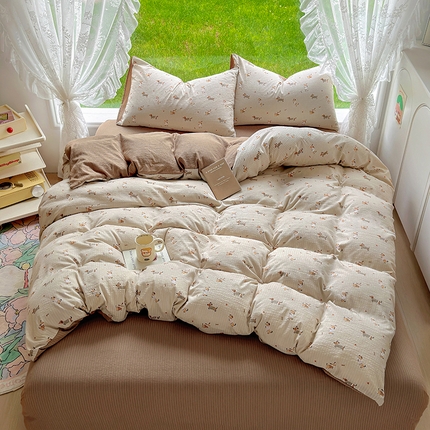 91家纺网 家纺一手货源 找家纺 （总）王朝国际 2025新款直播热款有氧提花有氧双层纱碎花单被套