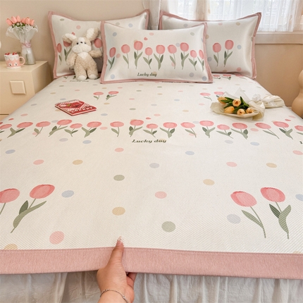 91家纺网 家纺一手货源 找家纺 典曼家纺 2025新款600D数码印花冰藤席席子凉席-床席款 浪漫郁金香