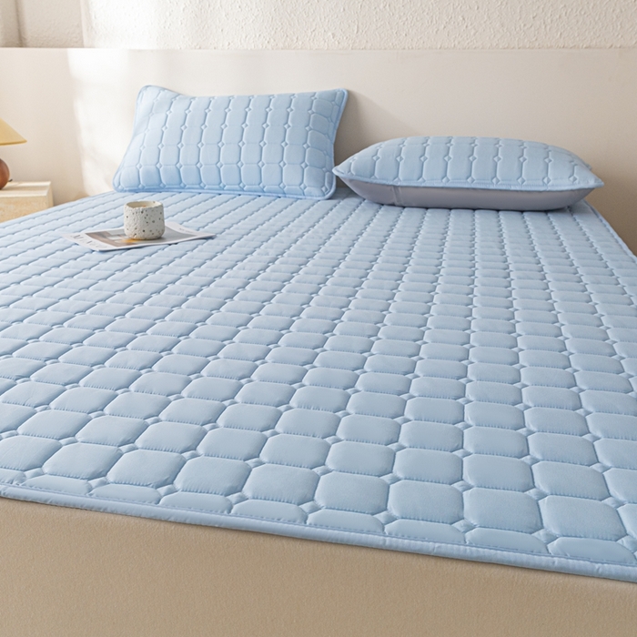 91家纺网 家纺一手货源 找家纺 欧邦 2025春夏新款四季款无印风纯色水洗棉床褥榻榻米床垫 床垫-天蓝