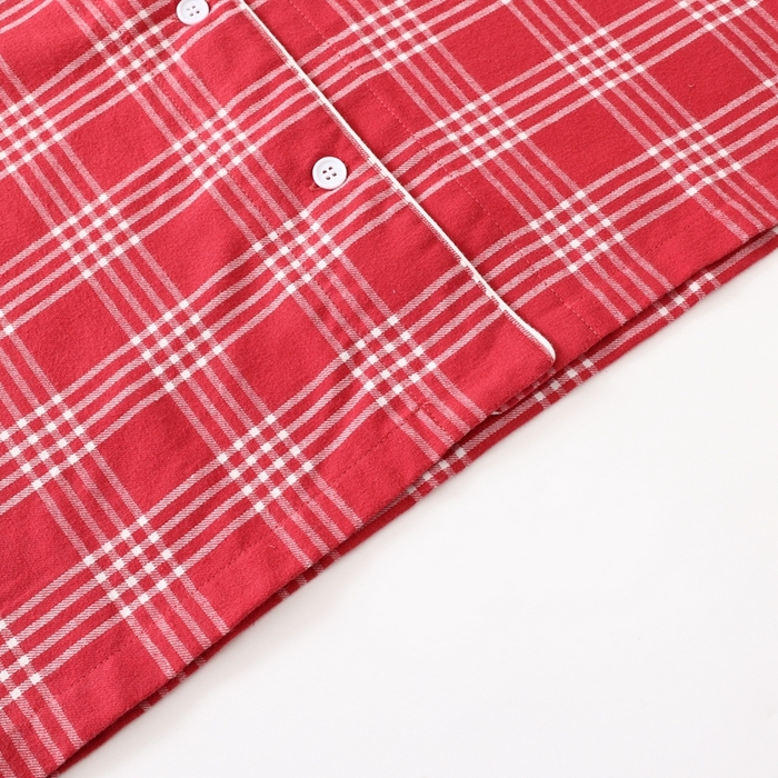 91家纺网 家纺一手货源 找家纺 伊嫚家居 2025新款无印日式双股全棉法兰绒家居服良品睡衣女纯棉直播秋冬款情侣睡衣 红色大格