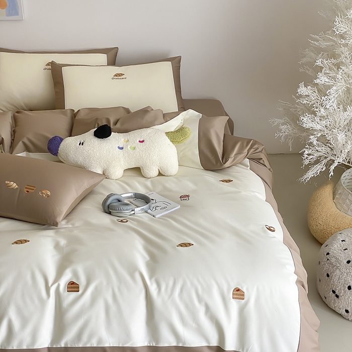 91家纺网 家纺一手货源 找家纺 时亿 2025新款100支长绒棉春夏拼接款四件套 休闲时光