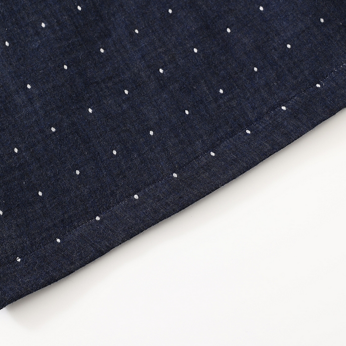 91家纺网 家纺一手货源 找家纺 伊嫚家居 2025新款日式无印风良品全棉双层纱睡衣女纯棉短袖短裤睡衣夏季纯棉短袖家居服 藏青波点女