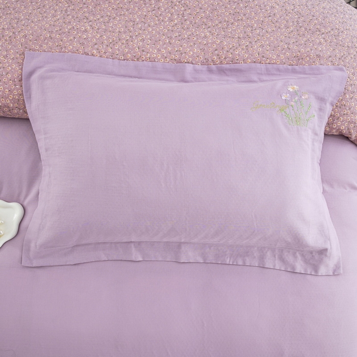 91家纺网 家纺一手货源 找家纺 鲁爱家纺供货 2025新款全棉双层纱绣花四件套 初语-粉黛紫