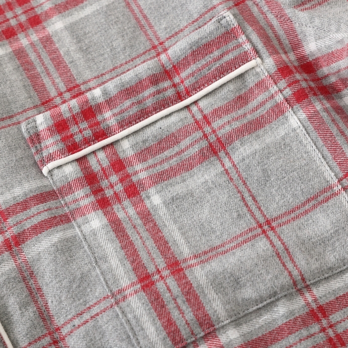 91家纺网 家纺一手货源 找家纺 伊嫚家居 2025新款无印日式双股全棉法兰绒家居服良品睡衣女纯棉直播秋冬款情侣睡衣 混灰色大格男