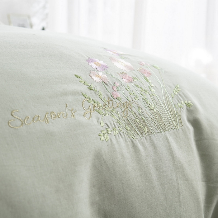 91家纺网 家纺一手货源 找家纺 鲁爱家纺供货 2025新款全棉双层纱绣花四件套 初语-薄荷绿