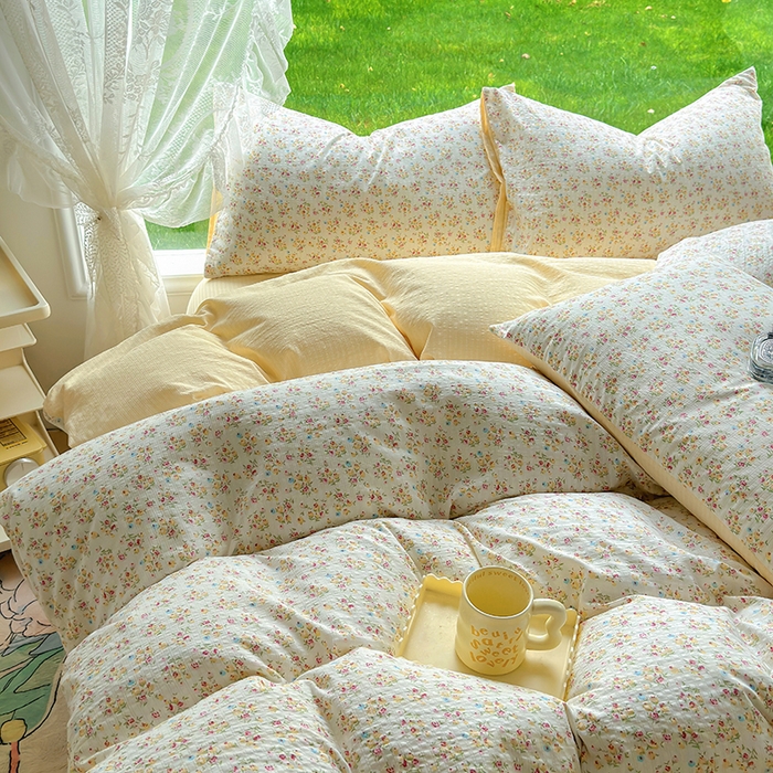 91家纺网 家纺一手货源 找家纺 王朝国际 2025新款直播热款有氧提花有氧双层纱碎花单被套 月光女神