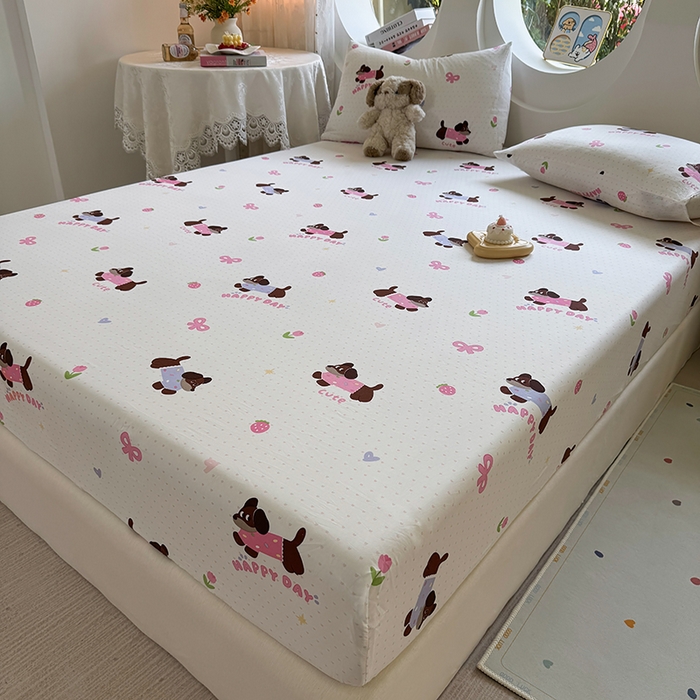 91家纺网 家纺一手货源 找家纺 十一家居 2025新款ins韩系卡通印花亲肤水洗棉床笠 欢乐伙伴