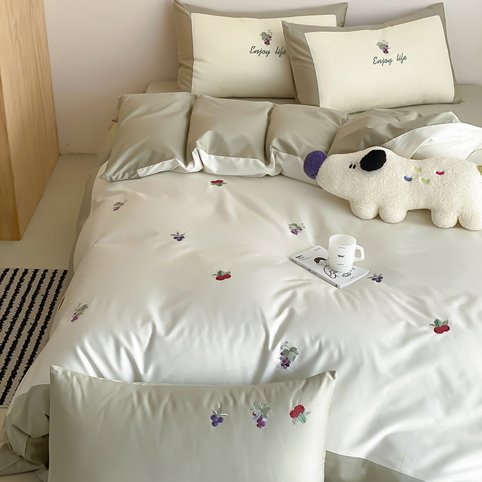 91家纺网 家纺一手货源 找家纺 时亿 2025新款100支长绒棉春夏拼接款四件套 水果派对