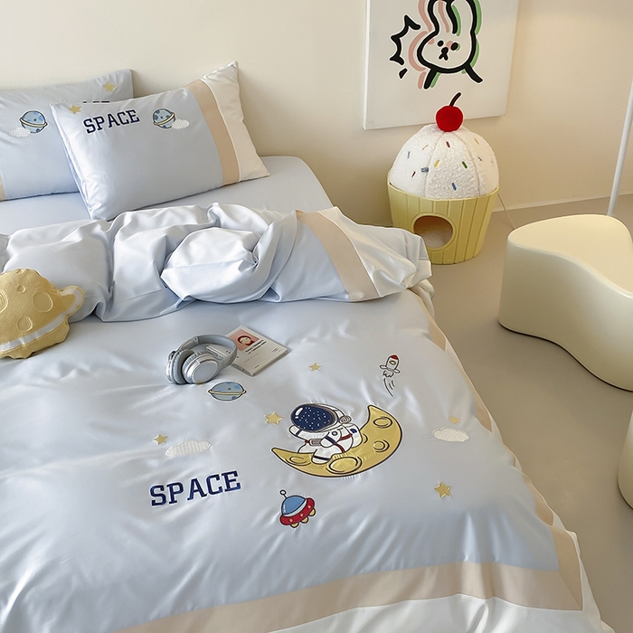 91家纺网 家纺一手货源 找家纺 （总）星野 2025新款超柔天丝棉精致刺绣贴布绣四件套-星际梦