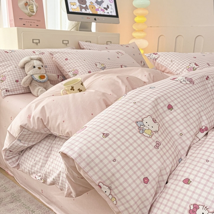 91家纺网 家纺一手货源 找家纺 晨希家居 2025新款全棉卡通活性印花四件套-奶芙猫