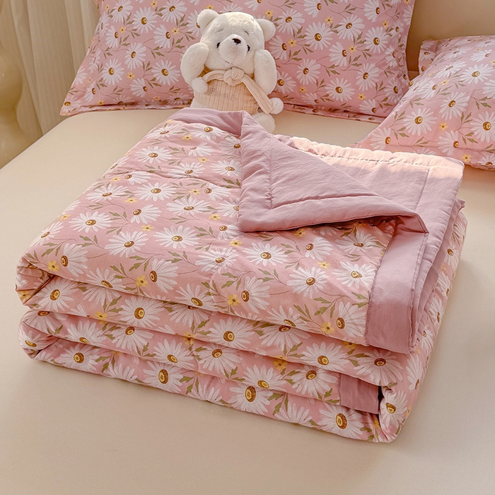 91家纺网 家纺一手货源 找家纺 雪鲨家纺  2025新款A类水洗棉夏被新疆棉花夏凉被空调被可机洗薄被子被芯 菊花粉