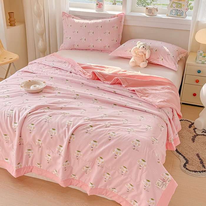 91家纺网 家纺一手货源 找家纺 雪鲨家纺  2025新款A类水洗棉夏被新疆棉花夏凉被空调被可机洗薄被子被芯 雨伞粉