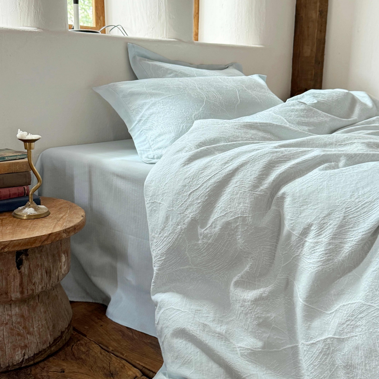 91家纺网 家纺一手货源 找家纺 云上 2025全棉提花床品系列·冰裂   色织冰裂-蓝