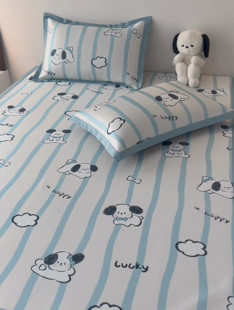 91家纺网 家纺一手货源 找家纺 倾慕家纺 A类满天星凉感提花凉席 条纹狗狗