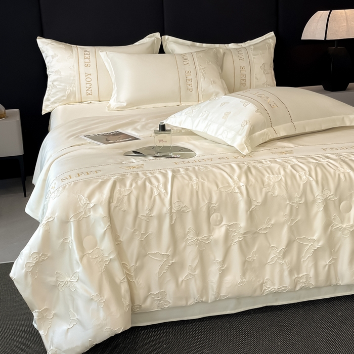 91家纺网 家纺一手货源 找家纺 （总）金阳光家纺 2025新款金丝提花浮雕水洗天丝夏被四件套