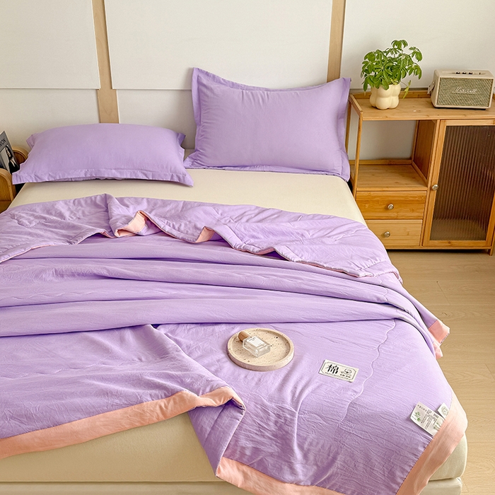 91家纺网 家纺一手货源 找家纺 雪鲨家纺  2025新款A类水洗棉夏被新疆棉花夏凉被空调被可机洗薄被子被芯 紫色