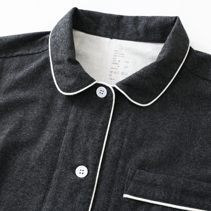 91家纺网 家纺一手货源 找家纺 伊嫚家居 2025新款无印日式双股全棉法兰绒家居服良品睡衣女纯棉直播秋冬款情侣睡衣 纯碳灰男