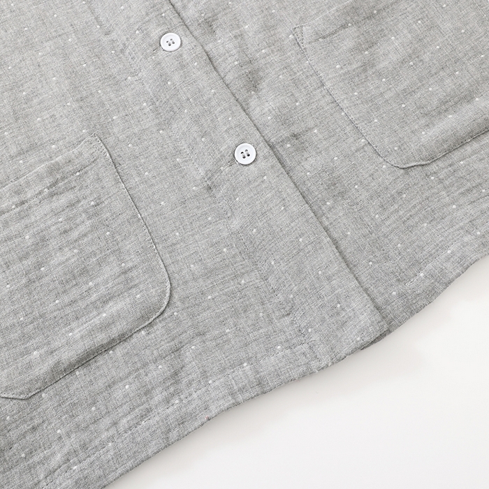 91家纺网 家纺一手货源 找家纺 伊嫚家居 2025新款日式无印风良品全棉双层纱睡衣女纯棉短袖短裤睡衣夏季纯棉短袖家居服 灰色波点女