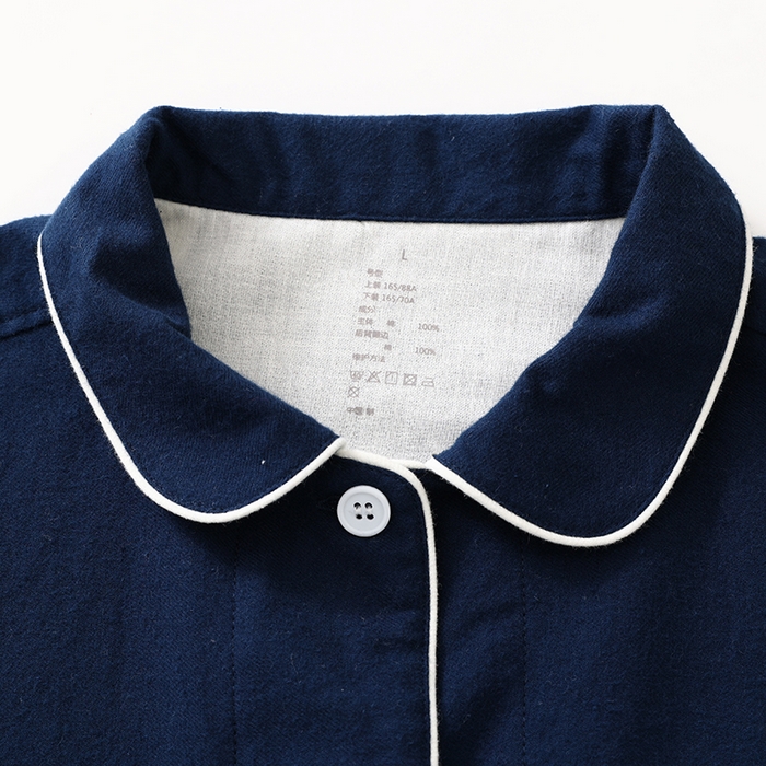 91家纺网 家纺一手货源 找家纺 伊嫚家居 2025新款无印日式双股全棉法兰绒家居服良品睡衣女纯棉直播秋冬款情侣睡衣 纯藏青色女