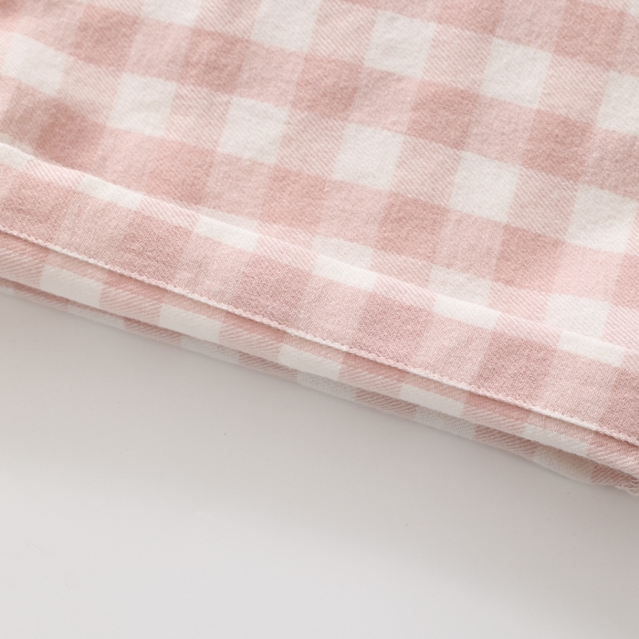 91家纺网 家纺一手货源 找家纺 伊嫚家居 2025新款无印日式双股全棉法兰绒家居服良品睡衣女纯棉直播秋冬款情侣睡衣 粉色小格