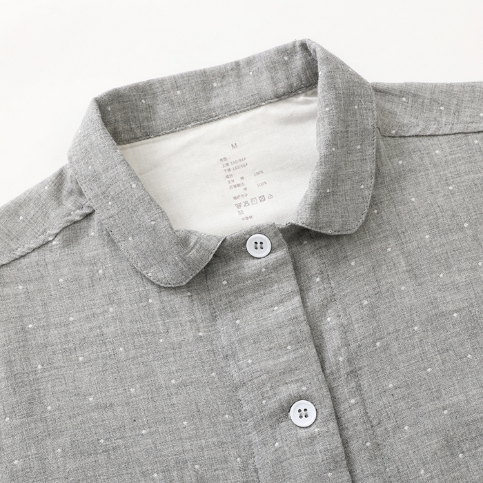 91家纺网 家纺一手货源 找家纺 伊嫚家居 2025新款日式无印风良品全棉双层纱睡衣女纯棉短袖短裤睡衣夏季纯棉短袖家居服 灰色波点男