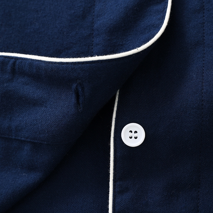 91家纺网 家纺一手货源 找家纺 伊嫚家居 2025新款无印日式双股全棉法兰绒家居服良品睡衣女纯棉直播秋冬款情侣睡衣 纯藏青色女