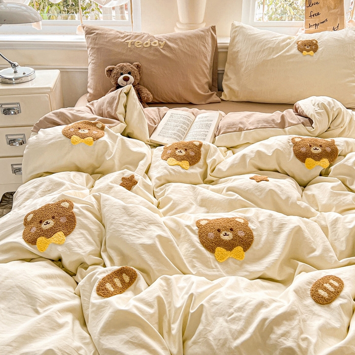 91家纺网 家纺一手货源 找家纺 海岛哥哥 2025新款云柔棉毛巾绣 四件套 毛巾绣-面包小熊