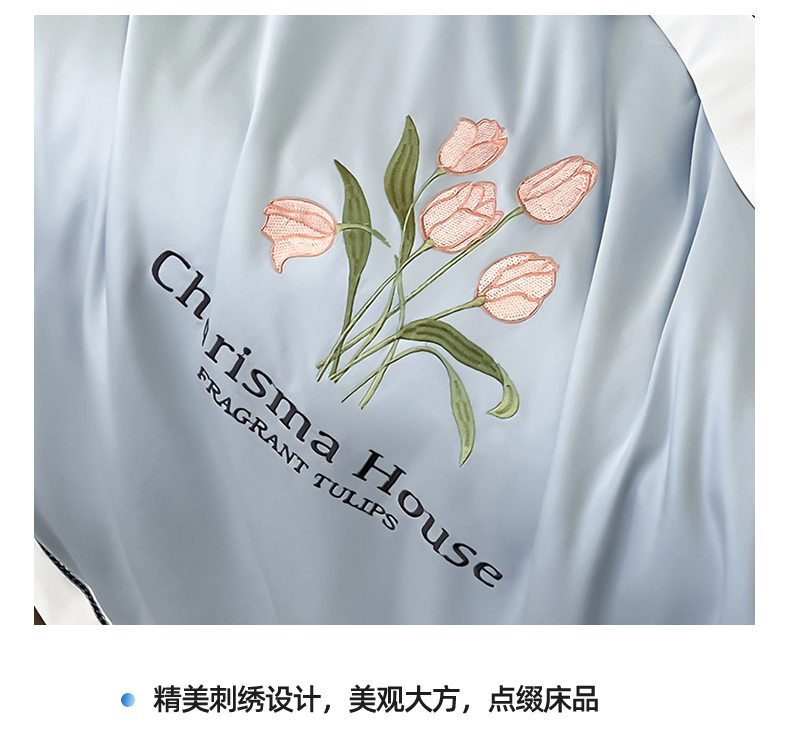 91家纺网 家纺一手货源 找家纺 眷恋家纺 2025新款水洗冰丝夏被四件套-花漾 花漾-天空蓝+梧桐杏