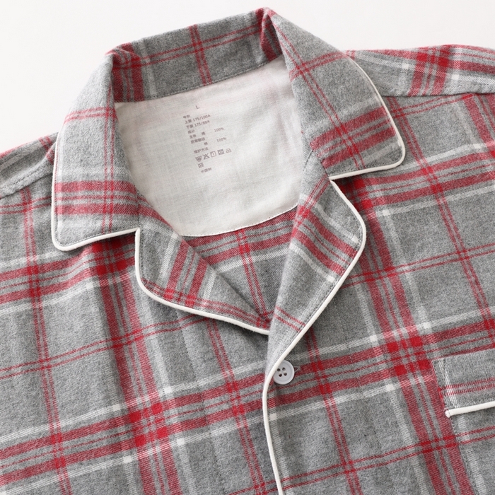 91家纺网 家纺一手货源 找家纺 伊嫚家居 2025新款无印日式双股全棉法兰绒家居服良品睡衣女纯棉直播秋冬款情侣睡衣 混灰色大格女