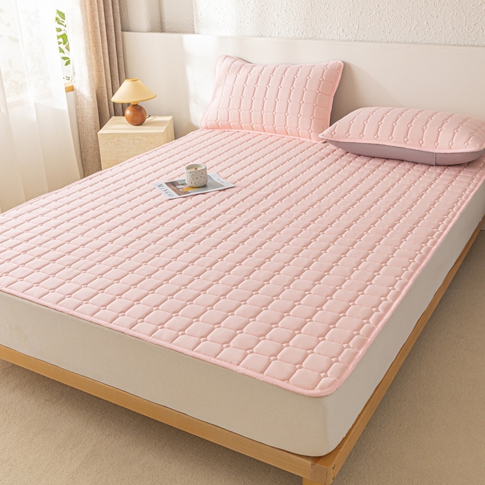 91家纺网 家纺一手货源 找家纺 欧邦 2025春夏新款四季款无印风纯色水洗棉床褥榻榻米床垫 床垫-粉玉