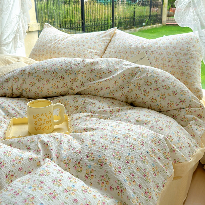 91家纺网 家纺一手货源 找家纺 王朝国际 2025新款直播热款有氧提花有氧双层纱碎花单被套 月光女神